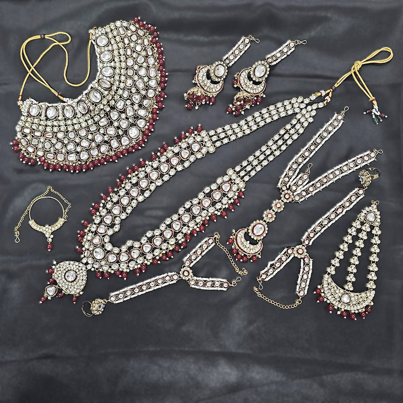 Gehana Mahal Gold Plated Kundan Stone And Pearls Bridal Set