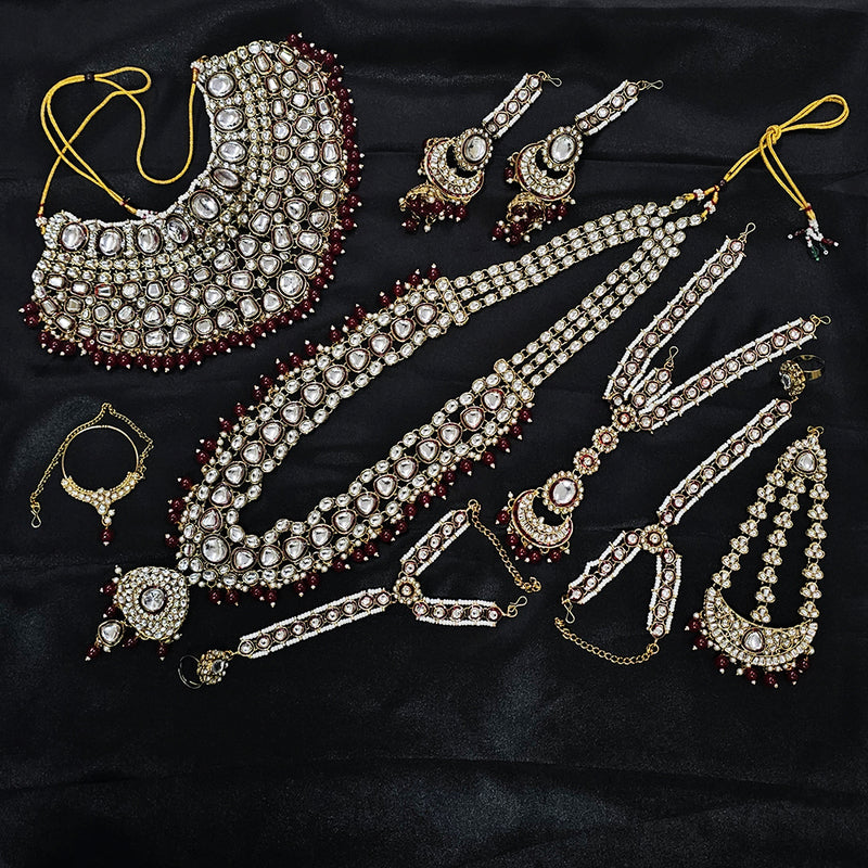 Gehana Mahal Gold Plated Kundan Stone And Pearls Bridal Set