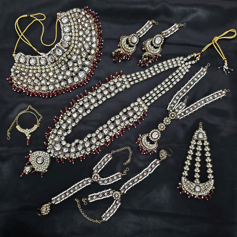 Gehana Mahal Gold Plated Kundan Stone And Pearls Bridal Set