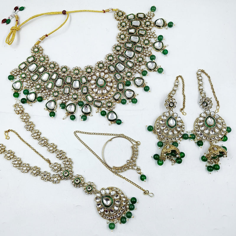 Gehana Mahal Gold Plated Kundan Stone Semi Bridal Necklace Set