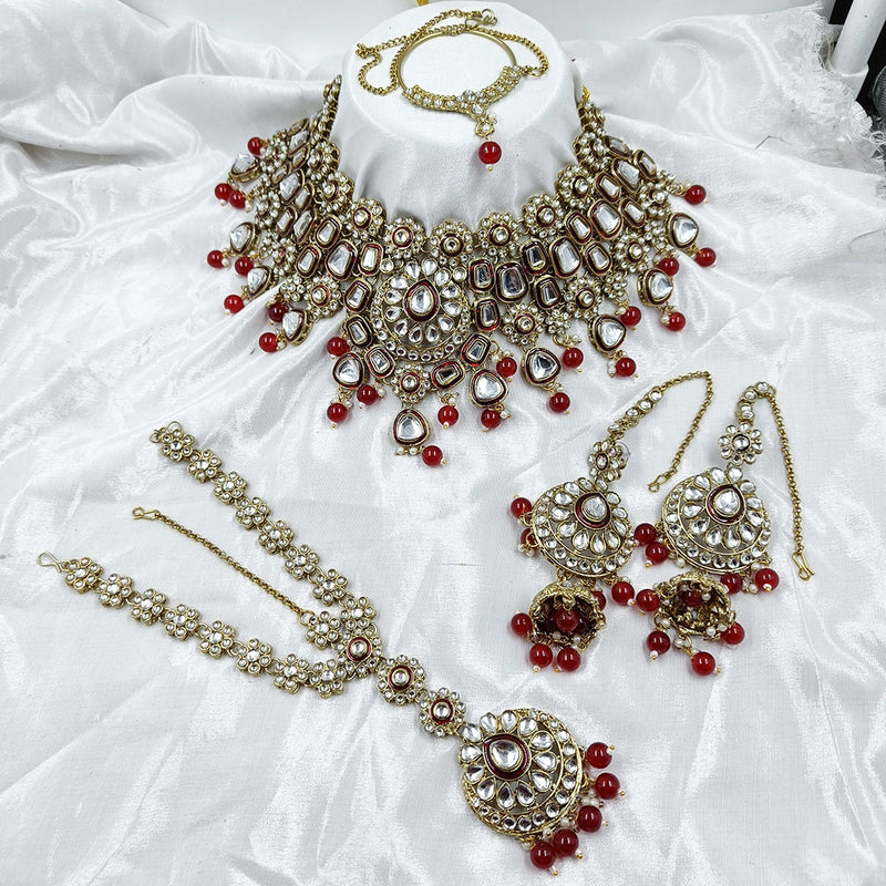 Gehana Mahal Gold Plated Kundan Stone Semi Bridal Necklace Set