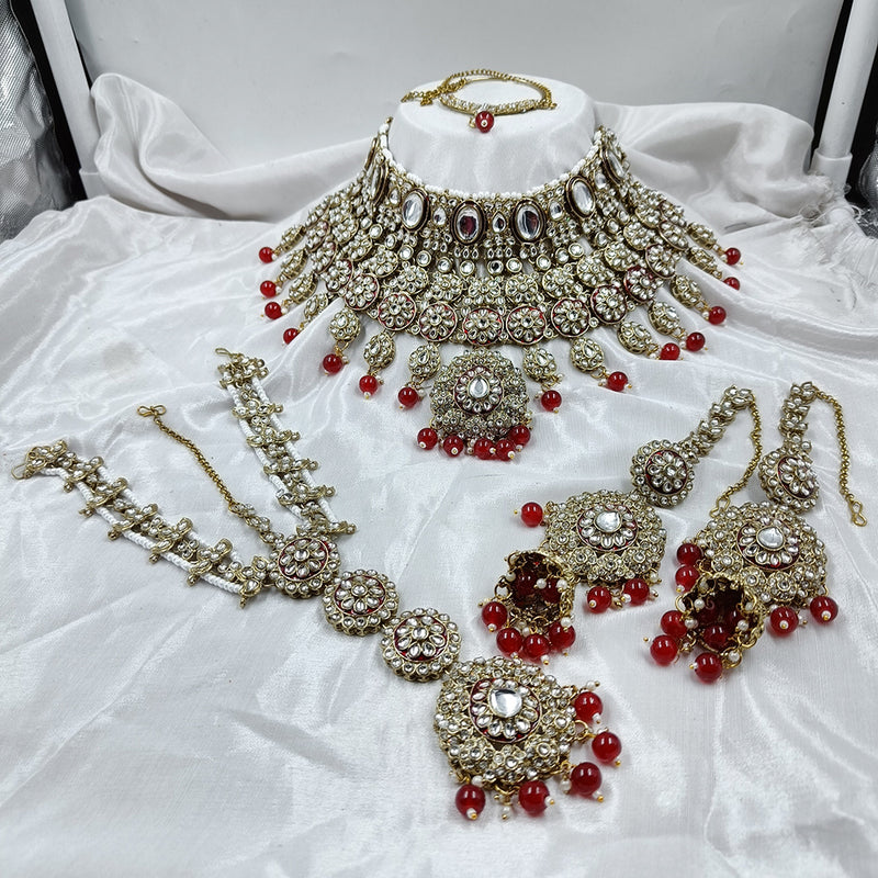 Gehana Mahal Gold Plated Kundan Stone Semi Bridal Necklace Set