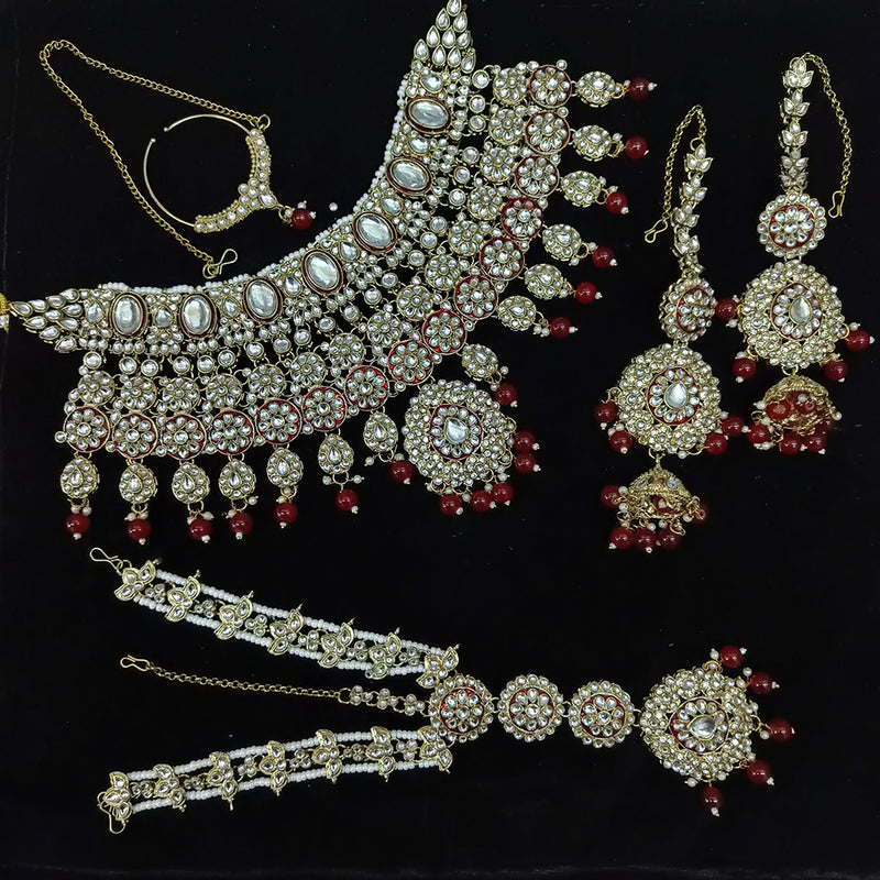 Gehana Mahal Gold Plated Kundan Stone Semi Bridal Necklace Set