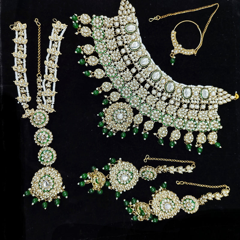 Gehana Mahal Gold Plated Kundan Stone Semi Bridal Necklace Set