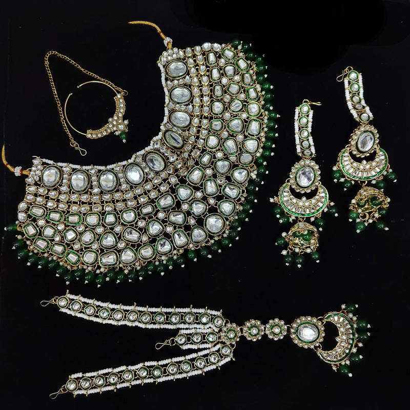 Gehana Mahal Gold Plated Kundan Stone Semi Bridal Necklace Set