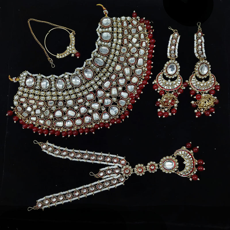 Gehana Mahal Gold Plated Kundan Stone Semi Bridal Necklace Set