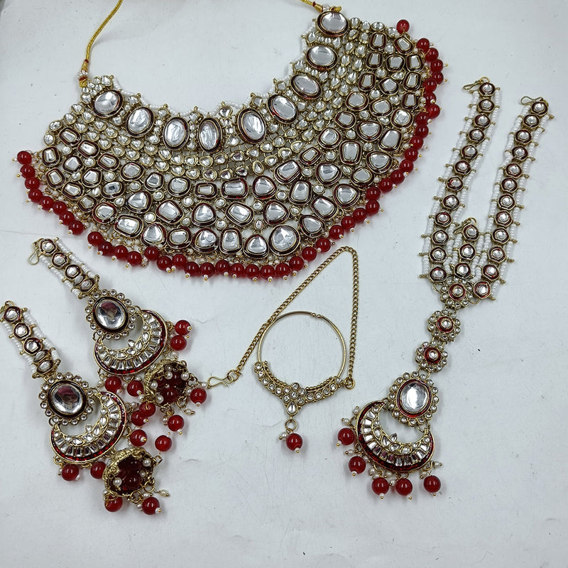 Gehana Mahal Gold Plated Kundan Stone Semi Bridal Necklace Set