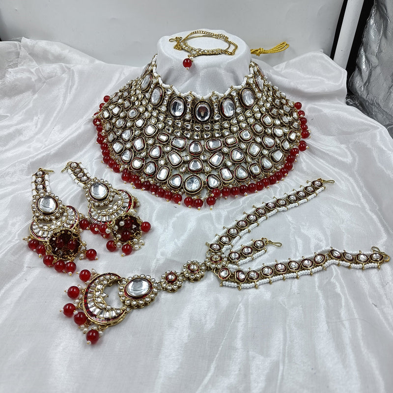 Gehana Mahal Gold Plated Kundan Stone Semi Bridal Necklace Set