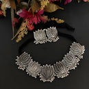 Bevy Pearls Oxidised Lotus Choker Necklace Set For Women & Grils Floral Choker With Earrings