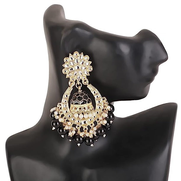 Subhag Alankar Black Attractive Brass pearl bead stone jhumki earrings for women and girls