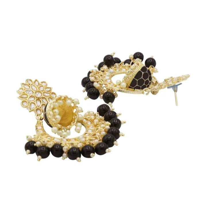 Subhag Alankar Black Attractive Brass pearl bead stone jhumki earrings for women and girls