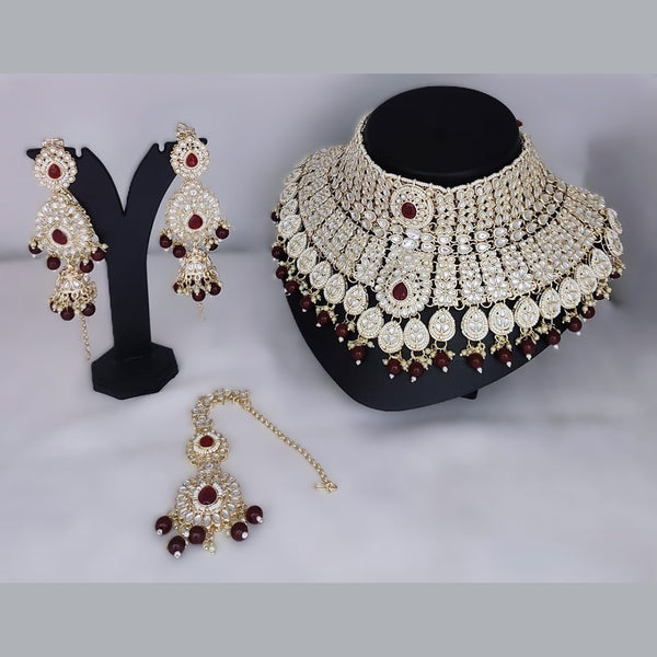 Gehana Mahal Gold Plated Kundan Stone Semi Bridal Necklace Set