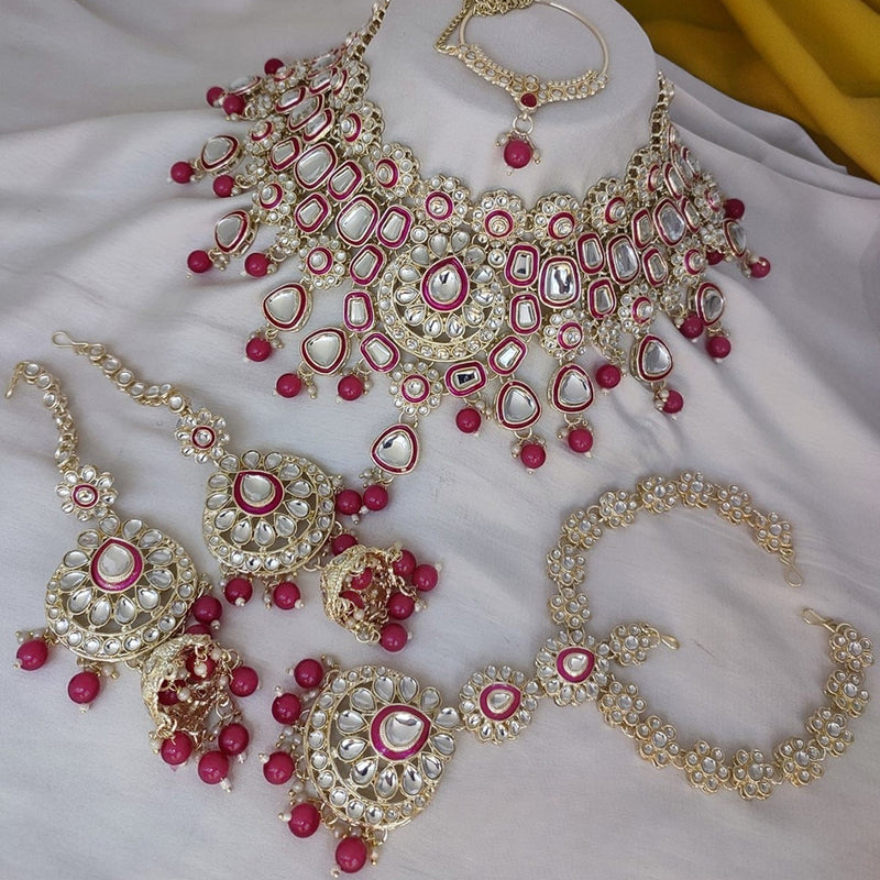 Gehana Mahal Gold Plated Kundan Stone And Meenakari Semi Bridal Necklace Set