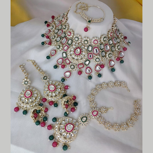 Gehana Mahal Gold Plated Kundan Stone And Meenakari Semi Bridal Necklace Set