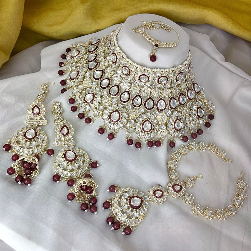 Gehana Mahal Gold Plated Kundan Stone Semi Bridal Necklace Set