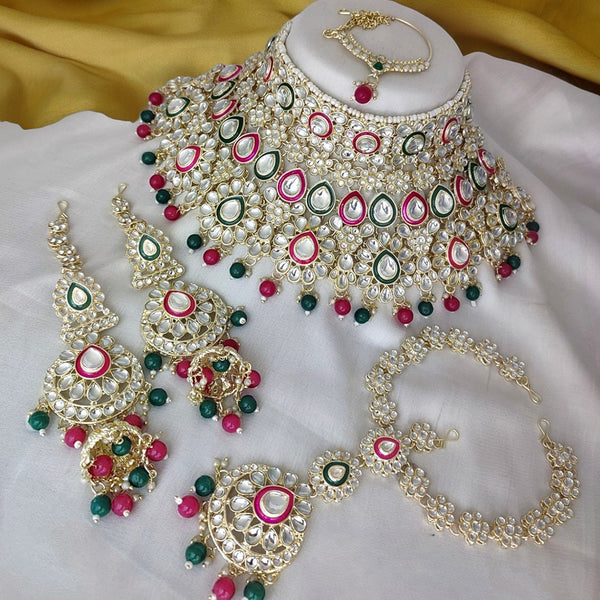 Gehana Mahal Gold Plated Kundan Stone Semi Bridal Necklace Set