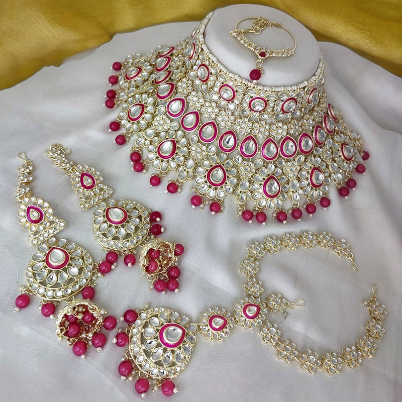 Gehana Mahal Gold Plated Kundan Stone Semi Bridal Necklace Set