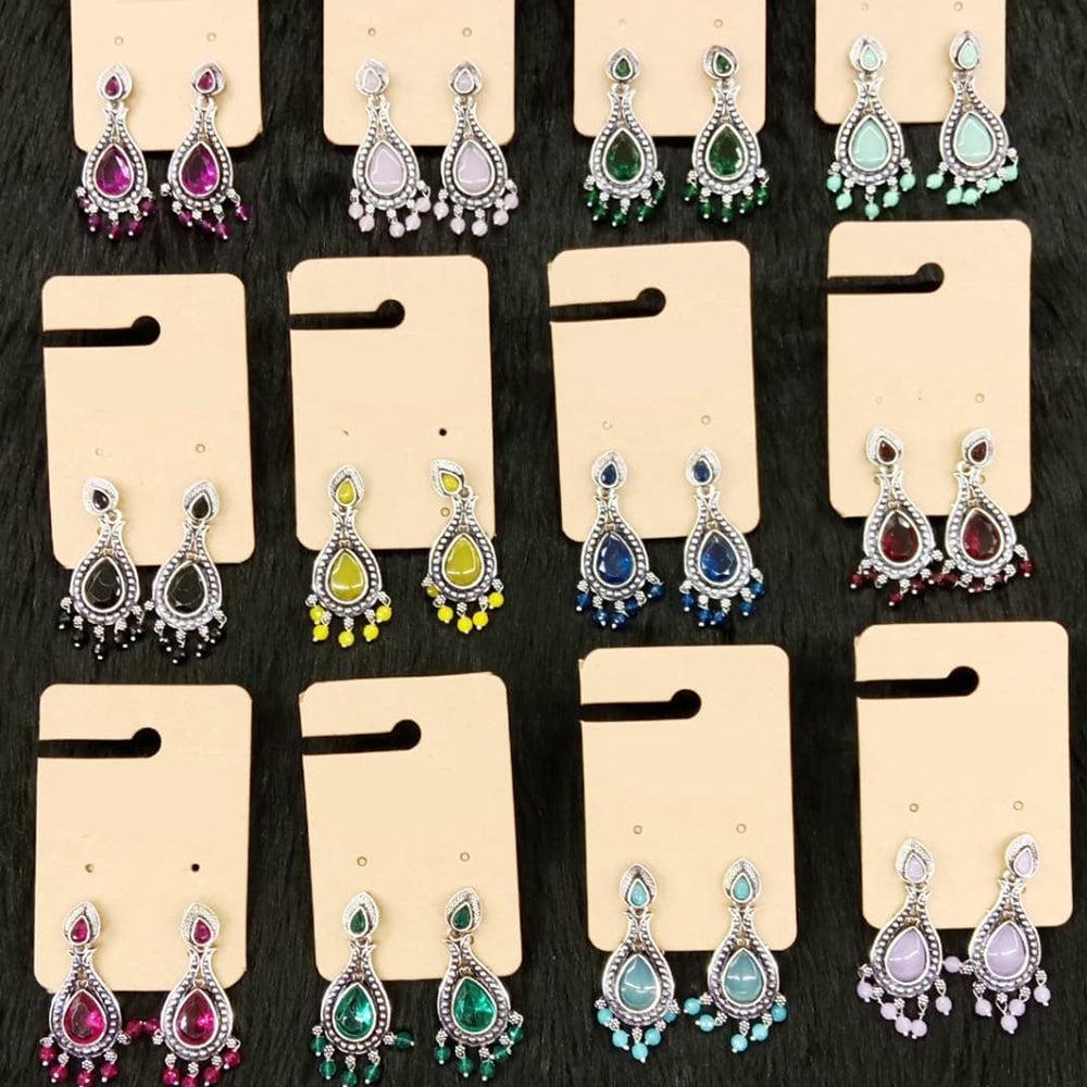 Dhwani Luxury Pota Stone And Austrian Stone Pearl Dangler Earrings(Pack of 12)