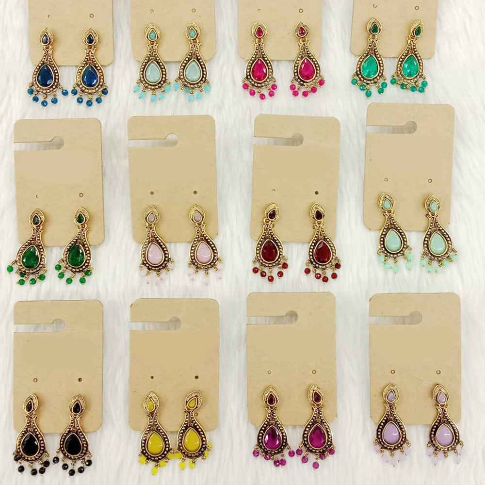 Dhwani Luxury Pota Stone And Austrian Stone Pearl Dangler Earrings(Pack of 12)