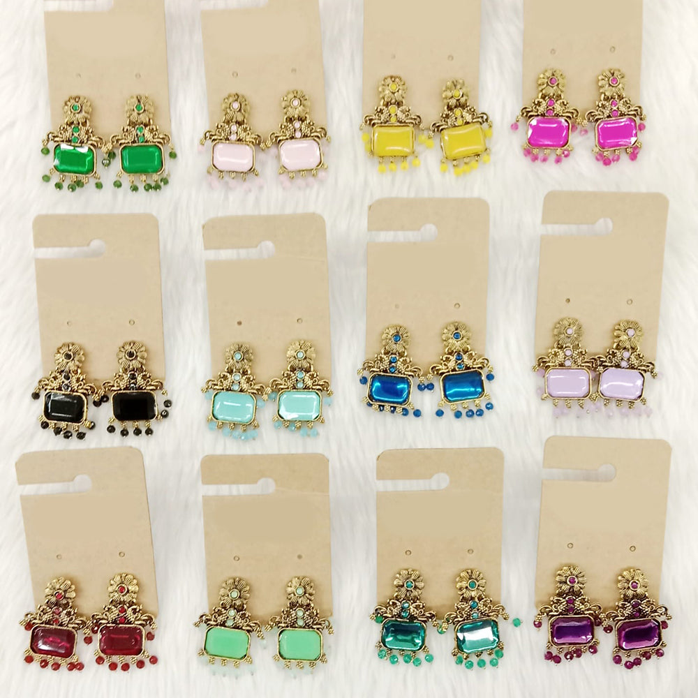 Dhwani Luxury Pota Stone And Austrian Stone Pearl Dangler Earrings(Pack of 12)