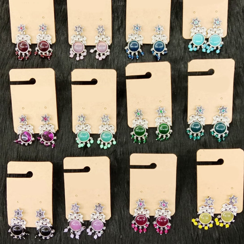 Dhwani Luxury Pota Stone And Pearl Dangler Earrings(Pack of 12)