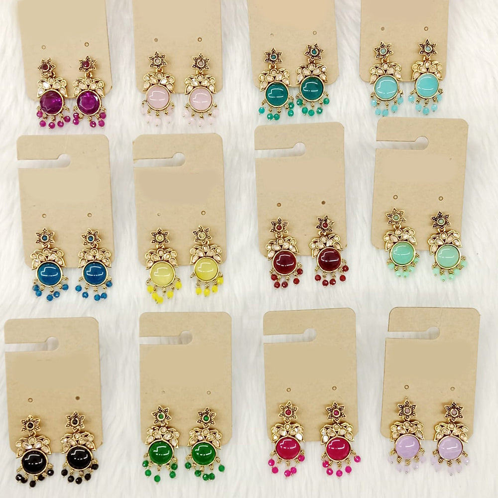 Dhwani Luxury Pota Stone And Pearl Dangler Earrings(Pack of 12)