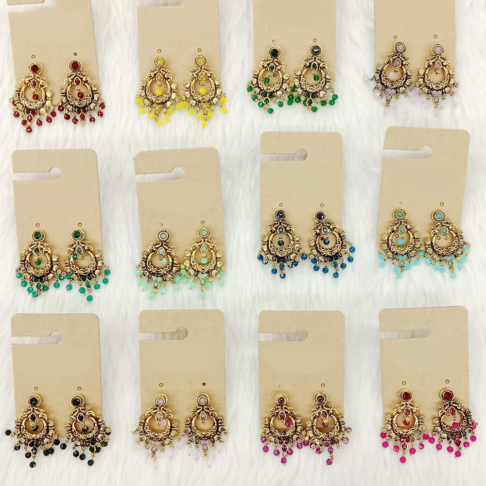 Dhwani Luxury Pota Stone And Pearl Dangler Earrings(Pack of 12)