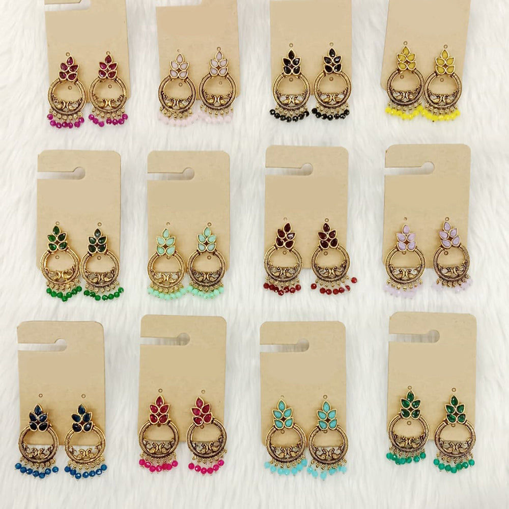 Dhwani Luxury Pota Stone And Pearl Dangler Earrings(Pack of 12)