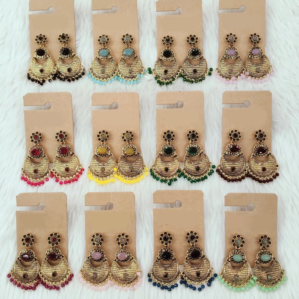 Dhwani Luxury Pota Stone And Pearl Dangler Earrings(Pack of 12)