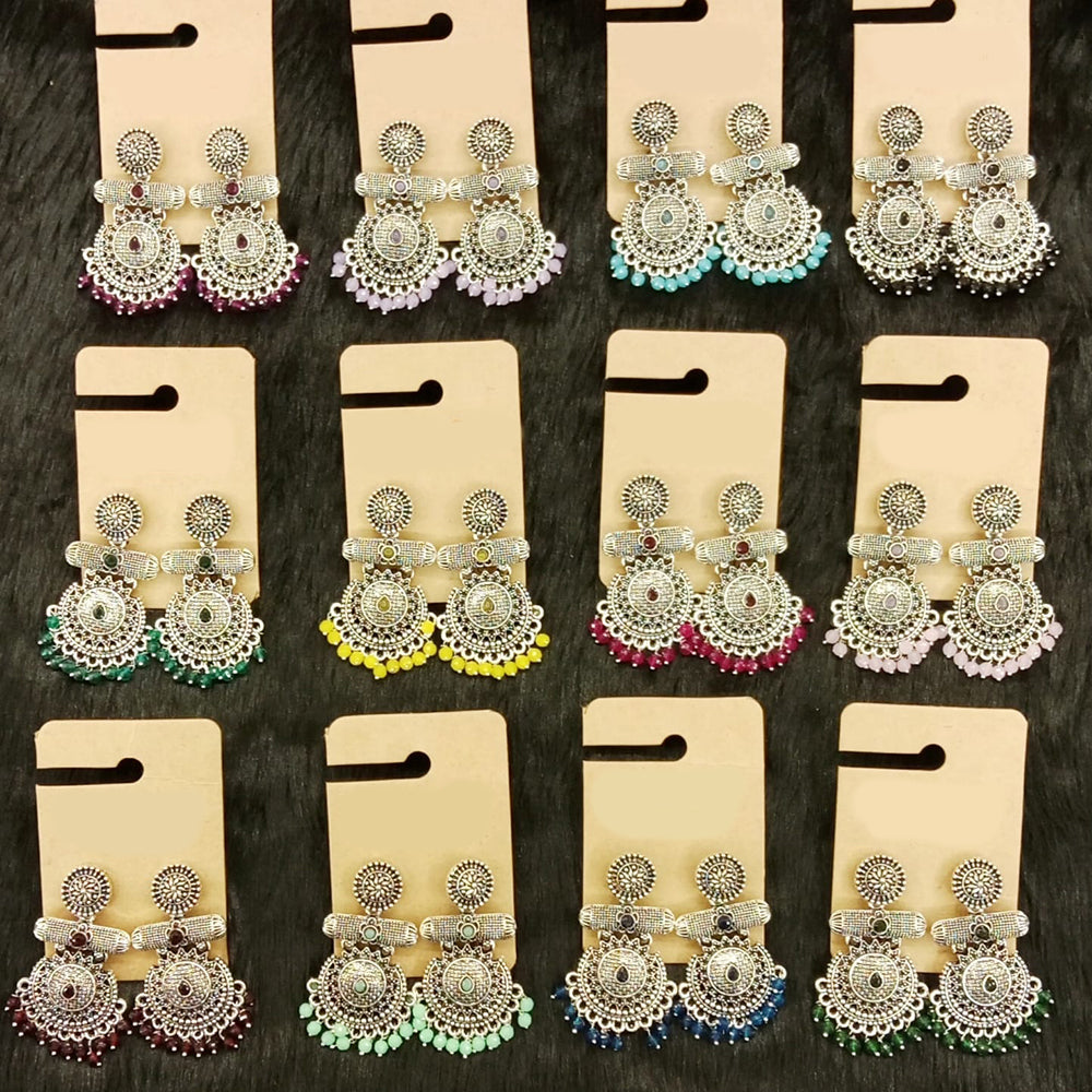 Dhwani Luxury Pota Stone And Pearl Dangler Earrings(Pack of 12)