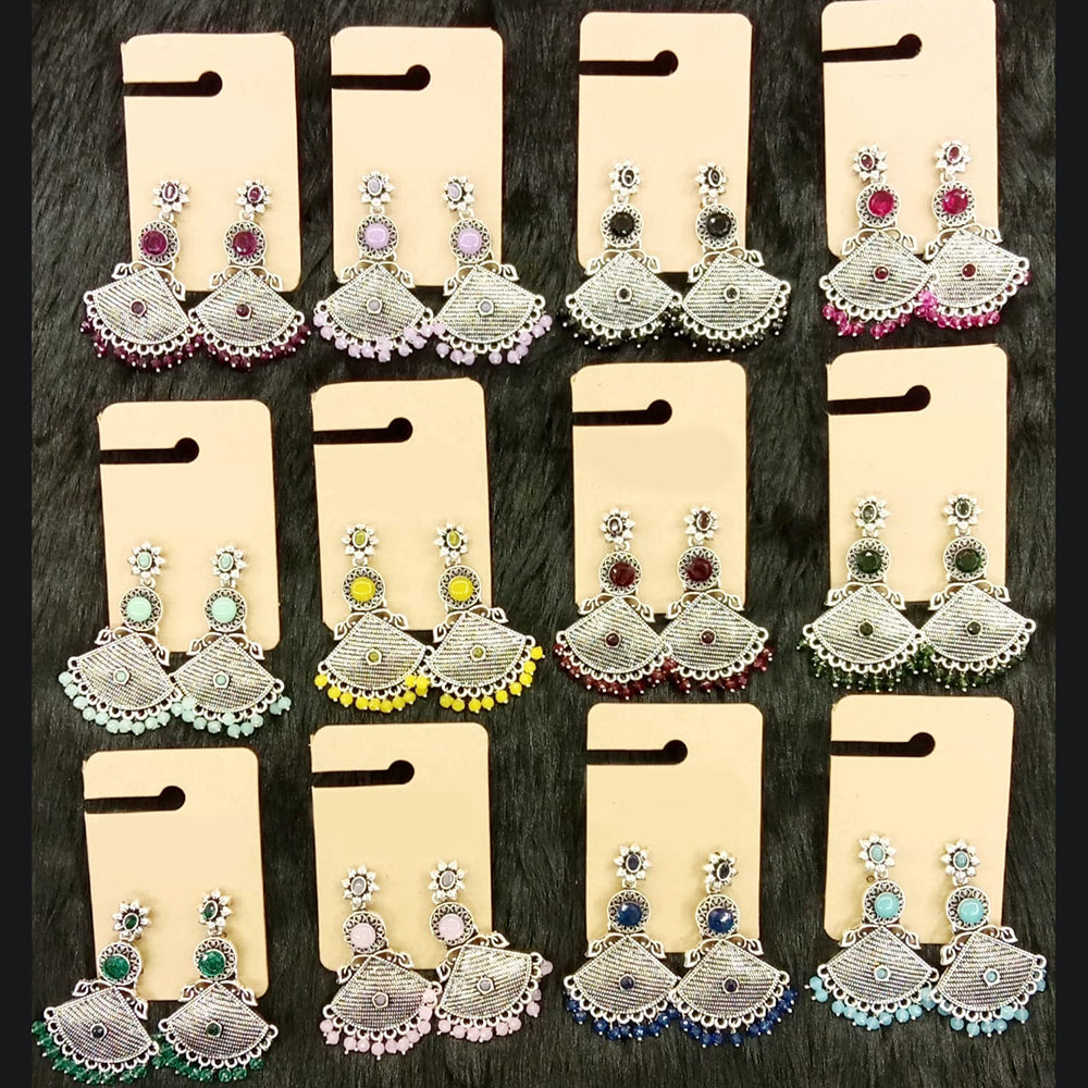 Dhwani Luxury Pota Stone And Pearl Dangler Earrings(Pack of 12)
