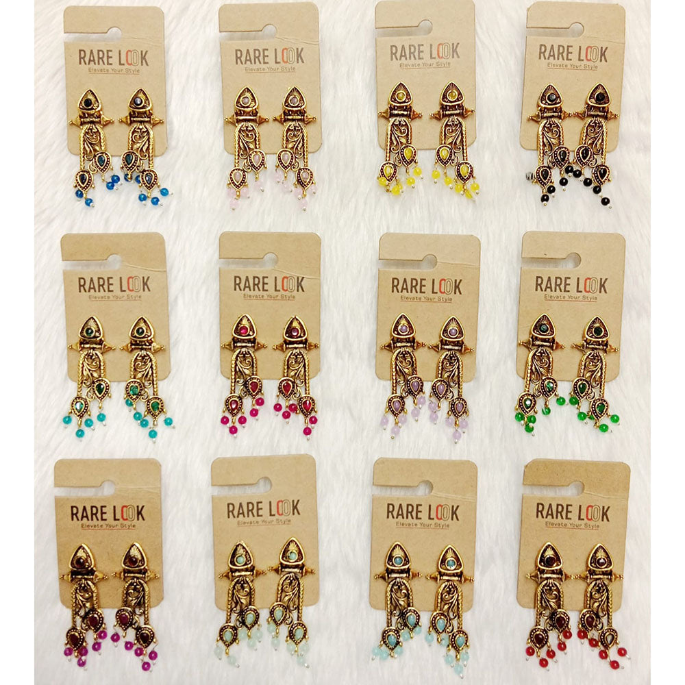 Dhwani Luxury Pota Stone And Beads Dangler Earrings(Pack of 12)
