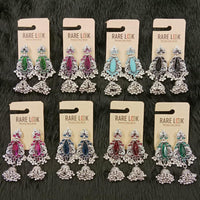 Dhwani Trendy Pota Stone And Pearl Jhumki Earrings- (Pack of 8)