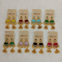 Dhwani Trendy Pota Stone And Pearl Jhumki Earrings- (Pack of 8)