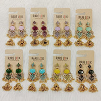 Dhwani Trendy Pota Stone And Pearl Jhumki Earrings- (Pack of 8)