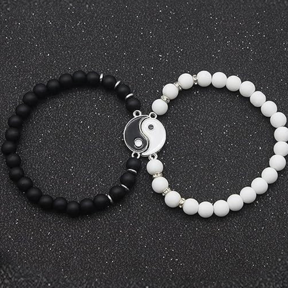 Asmitta - Rhodium Plated Yin Yang Couple Bracelets