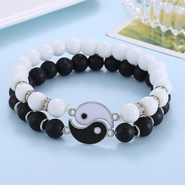 Asmitta - Rhodium Plated Yin Yang Couple Bracelets