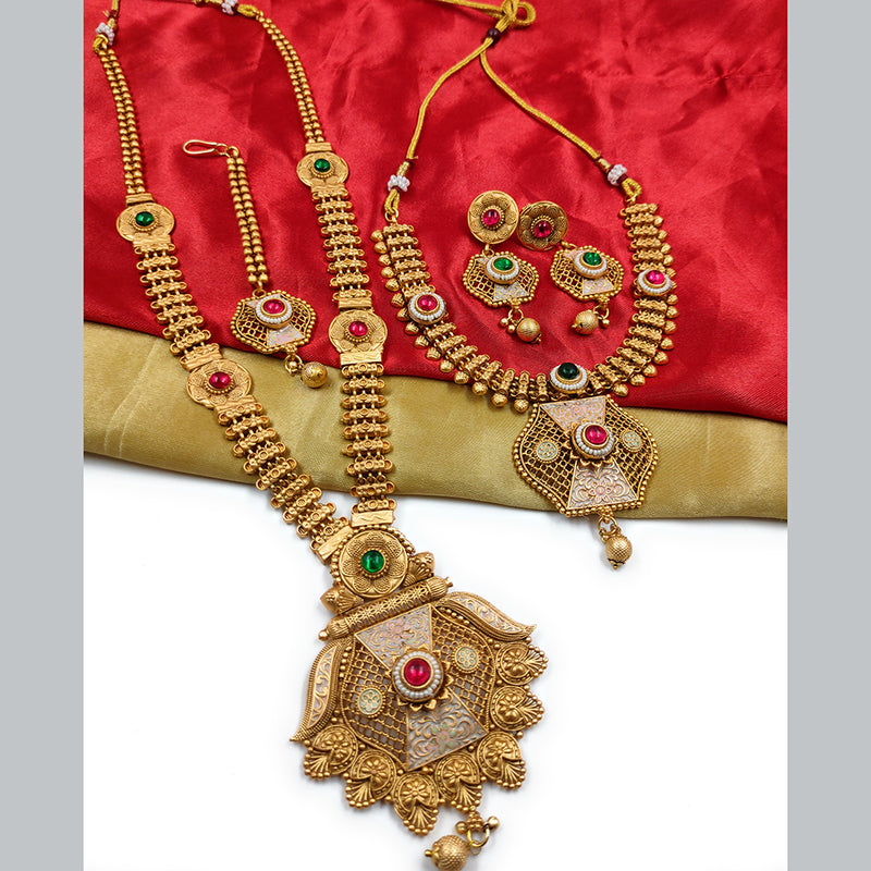 Gehana Mahal Copper Gold Pota Stone Necklace Combo