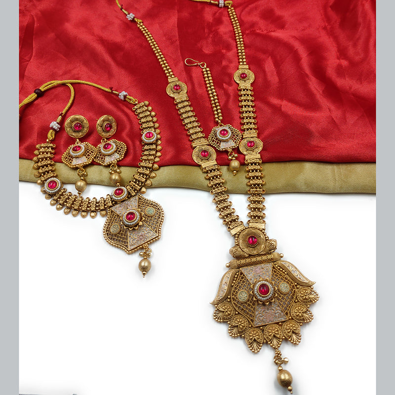 Gehana Mahal Copper Gold Pota Stone Necklace Combo