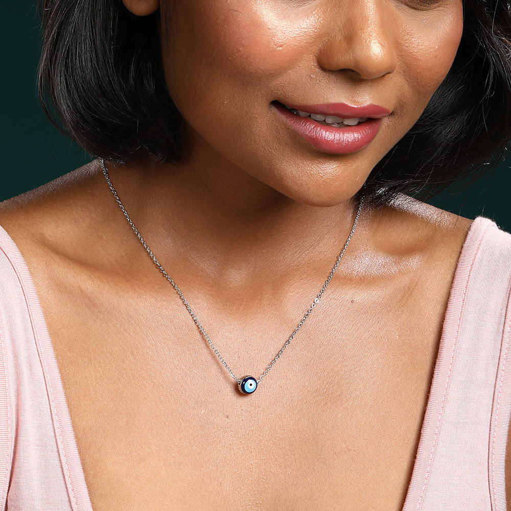 Shrishti Fashion Devil Eyes 1 Layer Silver Plated Necklace Chain For Women And Girls