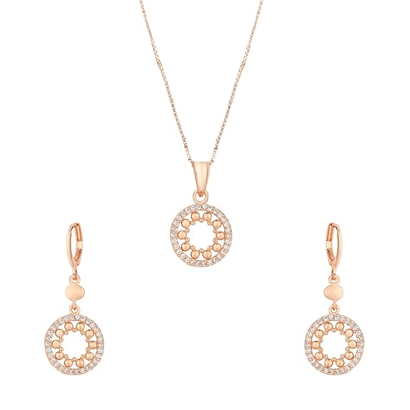 Etnico Rose Gold Plated CZ American Diamond Chain Pendent Set for Women
