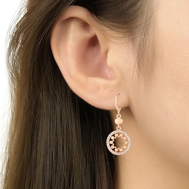 Etnico Rose Gold Plated CZ American Diamond Chain Pendent Set for Women