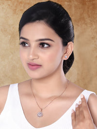 Etnico Rose Gold Plated American Diamond CZ Zircon Chain Pendent Necklace With Earrings Set for Women