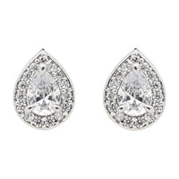 Etnico Latest Stylish Silver Plated CZ American Diamond Teardrop Pendant Set For Women