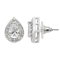 Etnico Latest Stylish Silver Plated CZ American Diamond Teardrop Pendant Set For Women