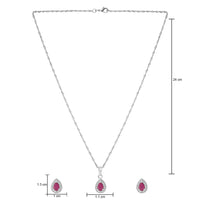 Etnico Latest Stylish Silver Plated CZ American Diamond Teardrop Pendant Set For Women
