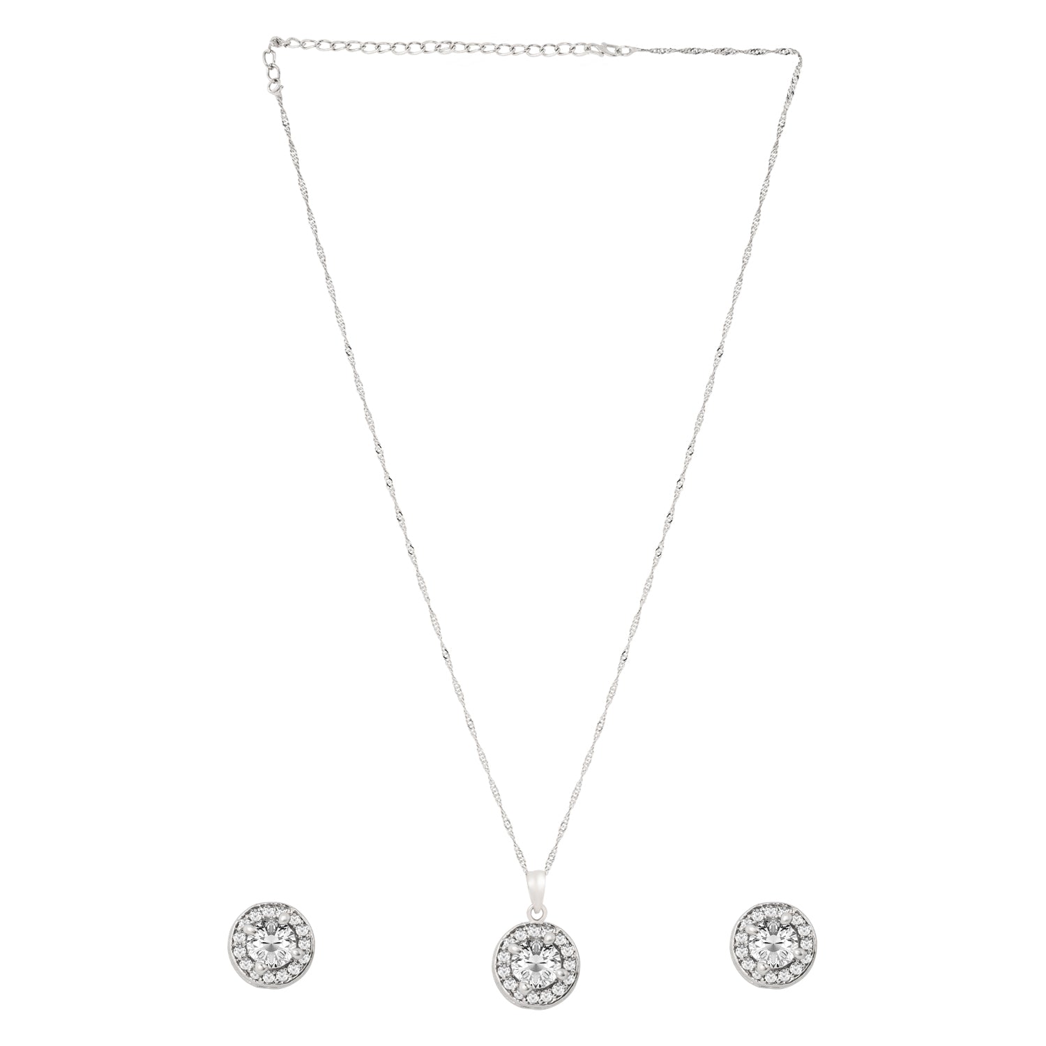 Etnico Latest Stylish CZ American Diamond Teardrop Pendant Set For Women