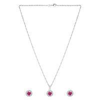 Etnico Latest Stylish Silver Plated CZ American Diamond Teardrop Pendant Set For Women