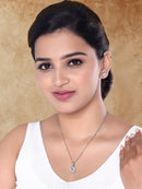 Etnico Latest Stylish Silver Plated CZ American Diamond Teardrop Pendant Necklace & Earrings Set For Women 