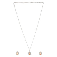 Etnico Latest Stylish Silver Plated CZ American Diamond Teardrop Pendant Set For Women